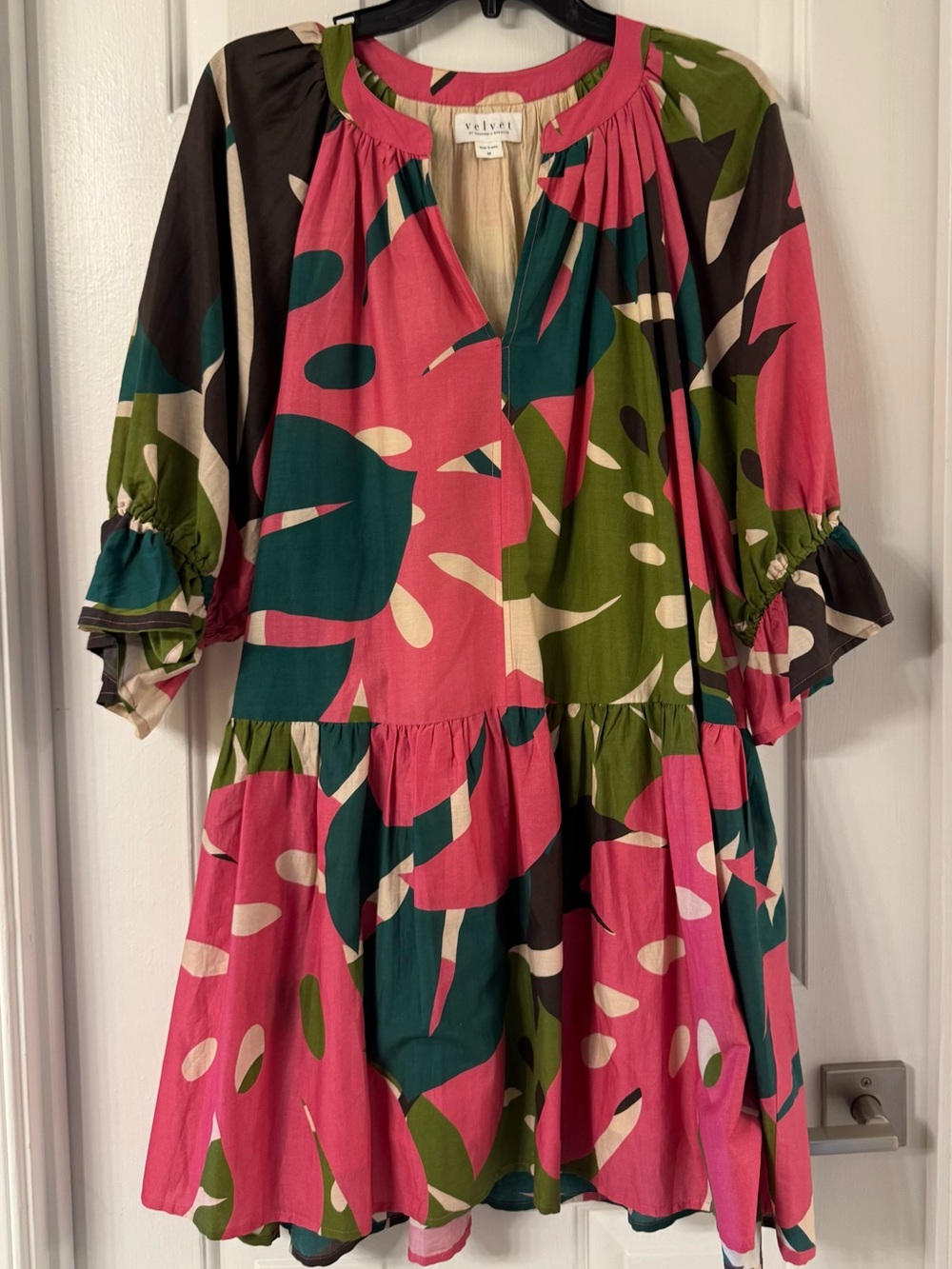 Velvet by Graham & Spencer Pink and Green Floral Tiered Dress